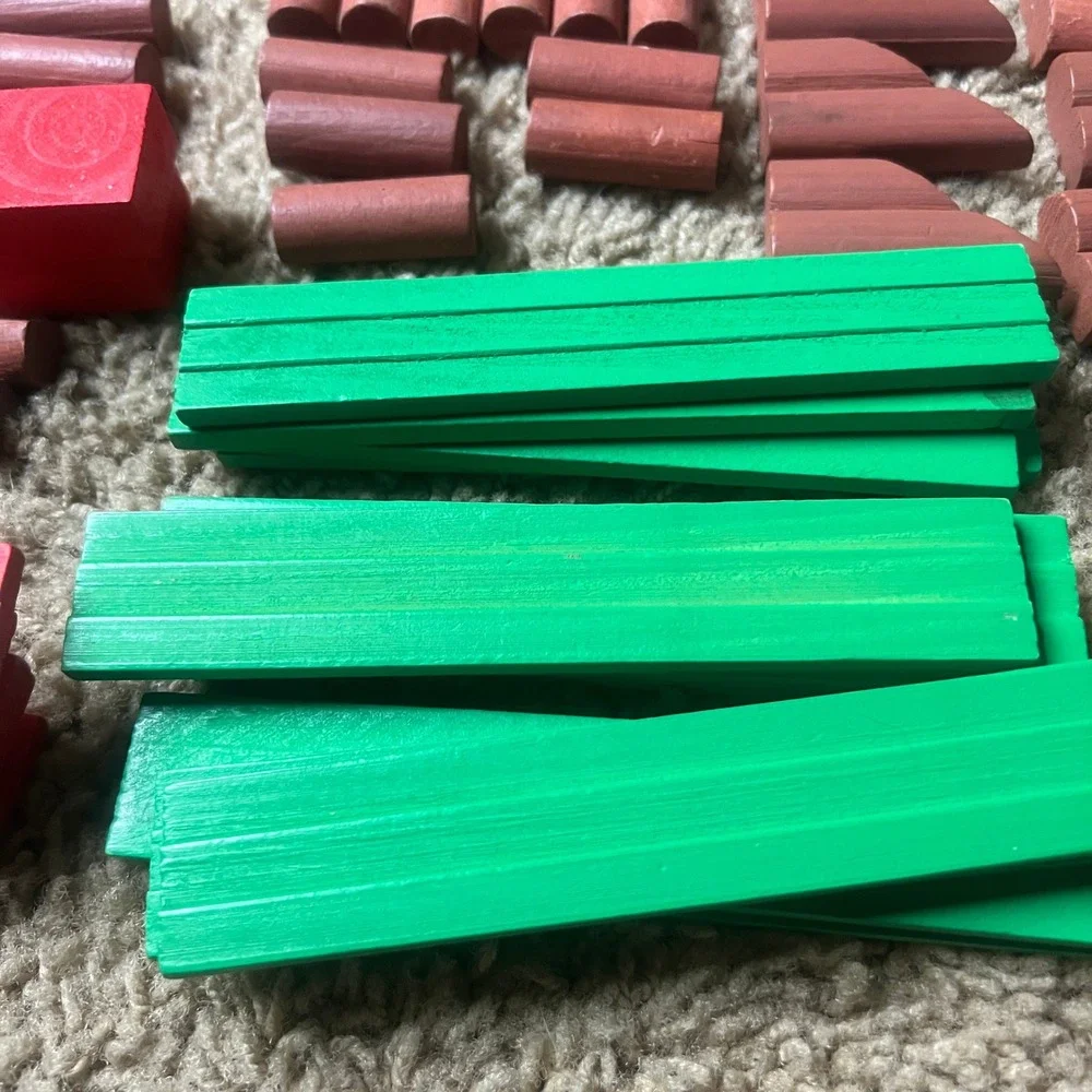 Vintage Wooden Building Log Set Interlocking Cabin Construction Toy 100+ Pieces